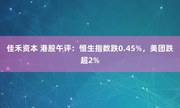 佳禾资本 港股午评：恒生指数跌0.45%，美团跌超2%