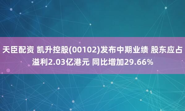 天臣配资 凯升控股(00102)发布中期业绩 股东应占溢利2.03亿港元 同比增加29.66%